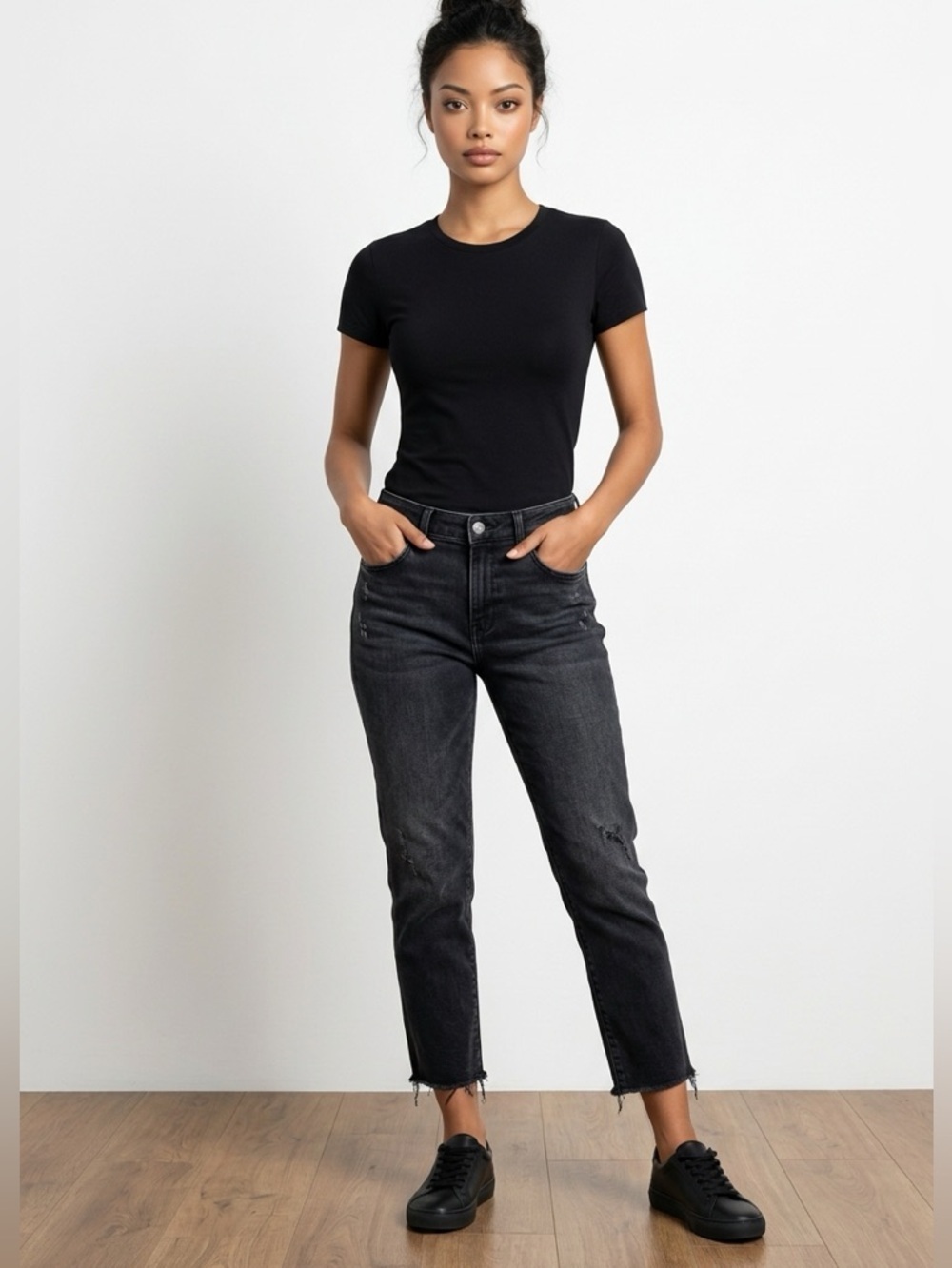 Girlfriend Mid Rise Charcoal Denim Pants | 27 | Skinny